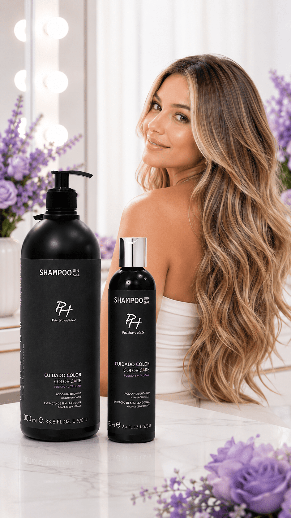 Shampoo CUIDADO COLOR de la Linea BLACK AND WHITE (Sin Sal)